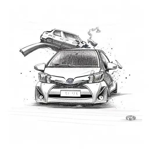 red car toyota yaris crash accident tattoo design idea