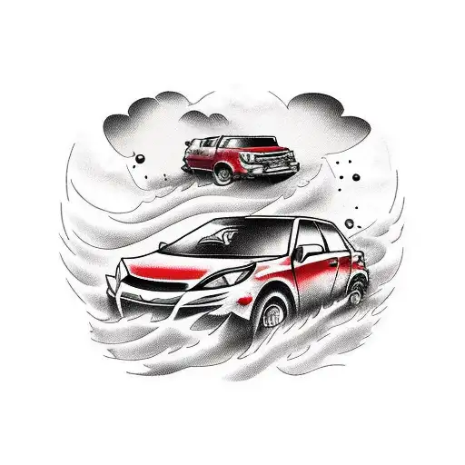 red car toyota yaris crash accident tattoo design idea