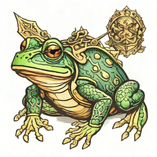A frog in knight armor tattoo design idea