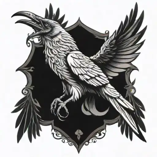 raven with wings and talons out and wings spread tattoo design idea