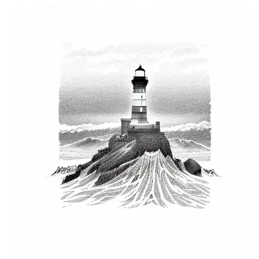 mountain ocean lighthouse tattoo design idea