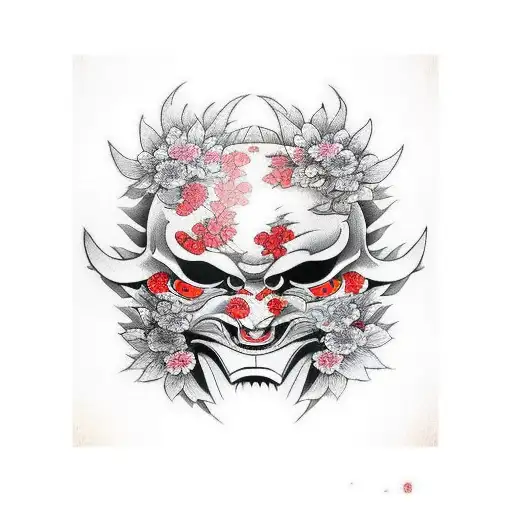 Hannya mask with sakura flowers tattoo design idea