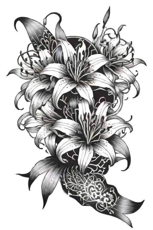 red spider lily flowers with hisokas cards with a red ribbon tattoo design idea