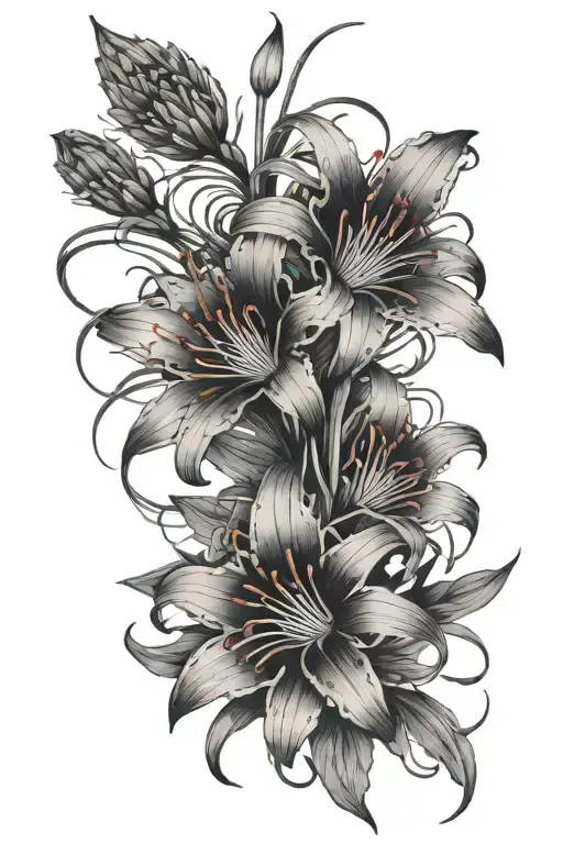 red spider lily flowers with hisokas cards with a red ribbon tattoo design idea