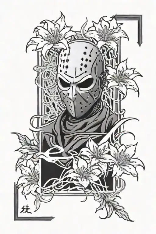 Jason Voorhees ghost face red spider lily hisoka cards tattoo design idea