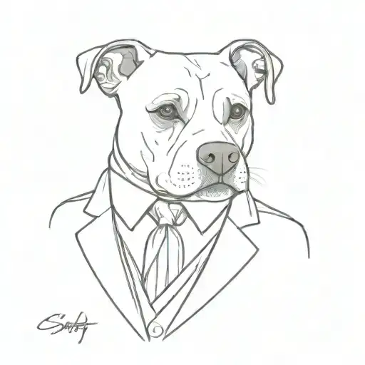 staffy dog in a suit chest tattoo design idea