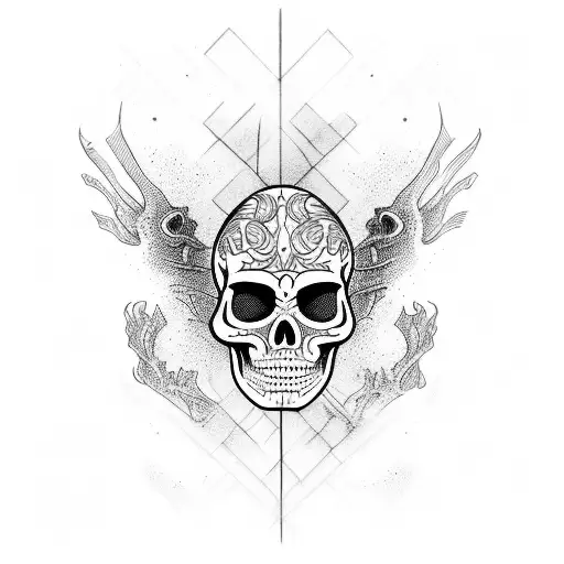 full body skeletons standing on flames tattoo design idea