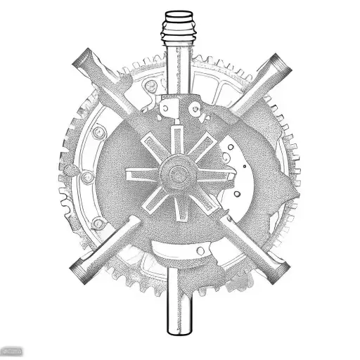 A whiskey bottle pouring out gears and mechanical parts tattoo design idea