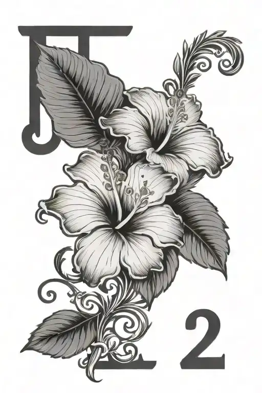 roman numerals 12-09-2020 with hibiscus flower tattoo design idea