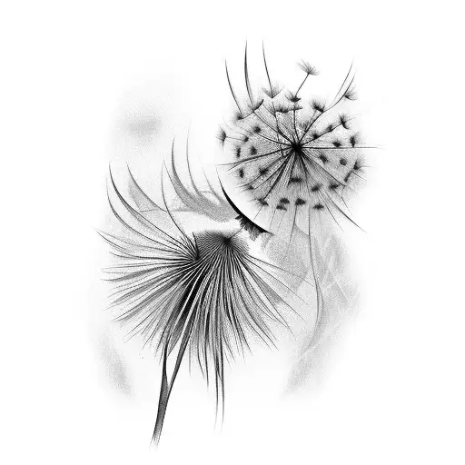 dandilion and finch on calf tattoo design idea