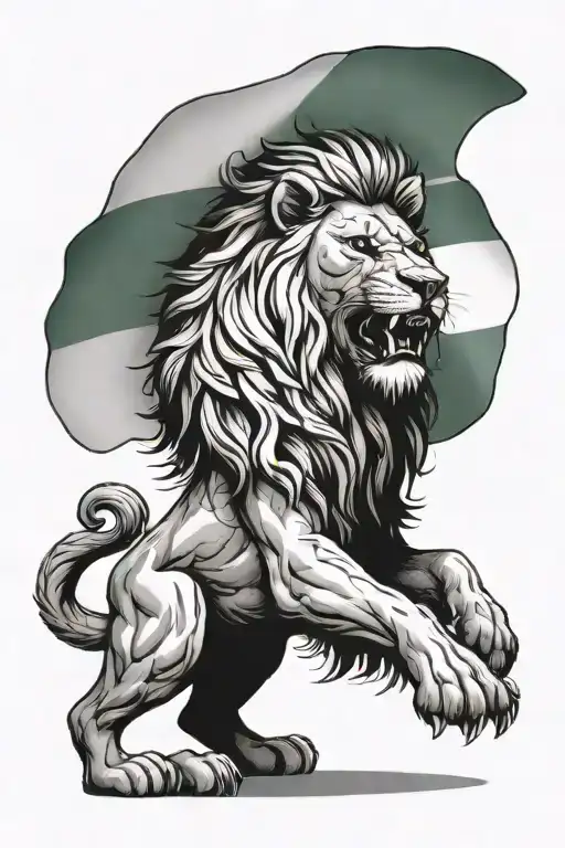 A lion symbolizing strength and protection, with the Nigerian flag incorporated in the background  tattoo design idea
