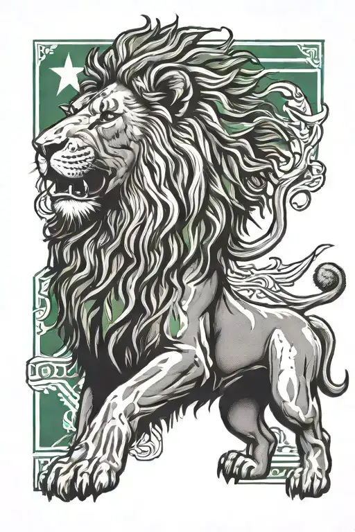 A lion symbolizing strength and protection, with the Nigerian flag incorporated in the background  tattoo design idea