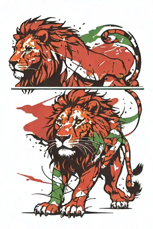 A lion symbolizing strength and protection, with the Nigerian flag incorporated in the background tattoo design idea