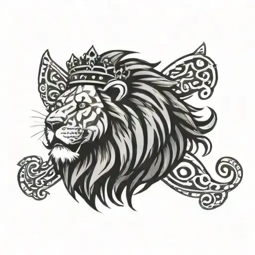 A lion head with a crown, symbolizing strength and leadership, with the colors of the Nigerian flag as accents tattoo design idea