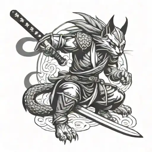 melanesian nike black cat samurai tattoo design idea