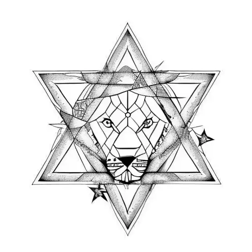 Star of David with lion tattoo design idea