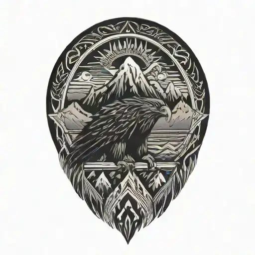 parents  and eagle and mountain peak tattoo design idea