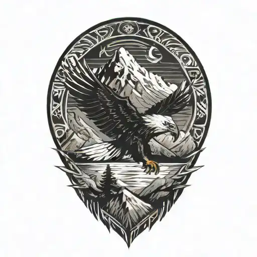 Eagle and Mountain range tattoo design idea