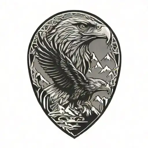 Dad eagle and mother mountain  tattoo design idea