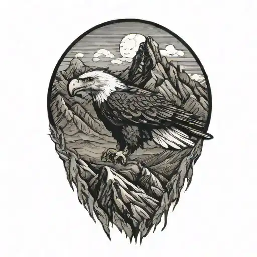 Eagle and Mountain range tattoo design idea