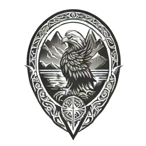 Phillippines and eagle and mountain range tattoo design idea