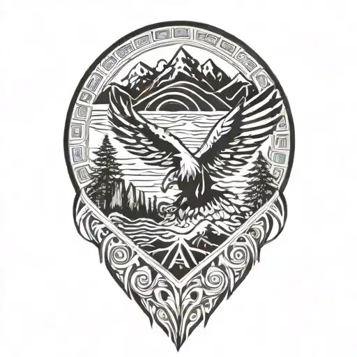 Phillipines and Eagle and Mountain Scene with trees tattoo design idea