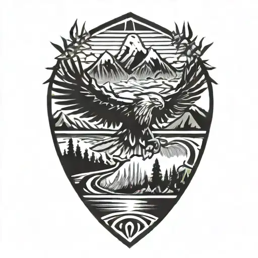 Phillipines and Eagle and Mountain Scene with trees tattoo design idea