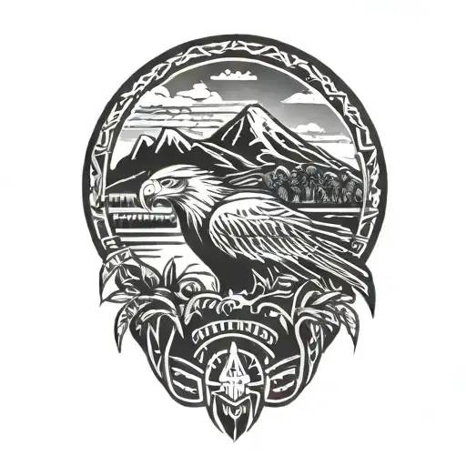 Phillipines and Eagle and Mountain Scene with trees tattoo design idea