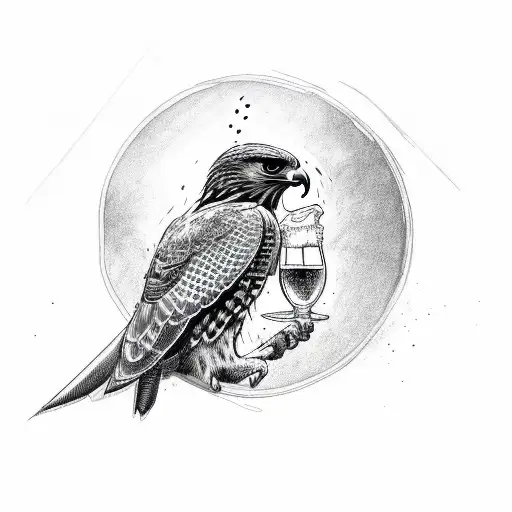 Hawk that looks sick and is drinking beer and doing drugs  tattoo design idea