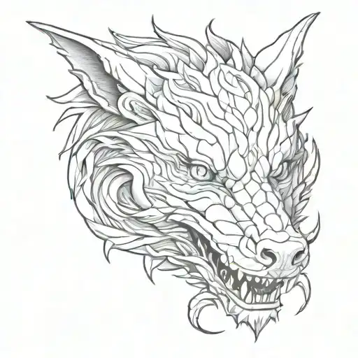 wolf's head dragon and serpent tattoo design idea