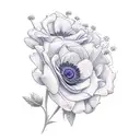 bouquet with violet, rose, chrysanthemum, poppy, larkspur, daisy,   tattoo design idea