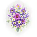bouquet with violet, rose, chrysanthemum, poppy, larkspur, daisy,   tattoo design idea