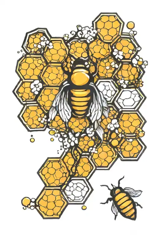 honeycomb pattern with molecular tattoo design idea