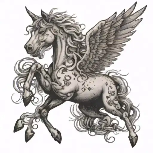 Falling pegasus horse with wings tattoo design idea