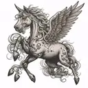 Falling pegasus horse with wings tattoo design idea