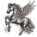 Falling pegasus horse with wings tattoo design idea
