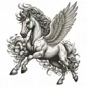 Falling pegasus horse with wings tattoo design idea
