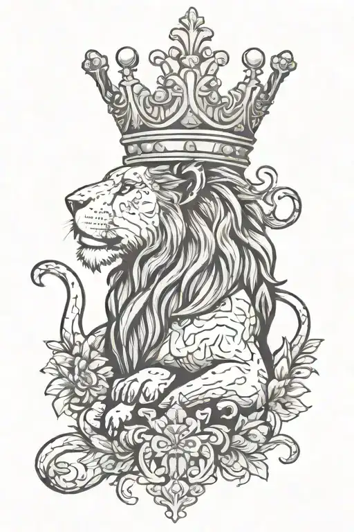 cross lion wearing a crown tattoo design idea