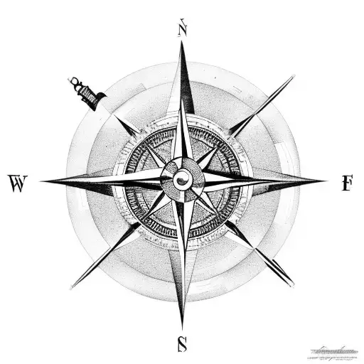 A compass with a cruise ship in the center tattoo design idea