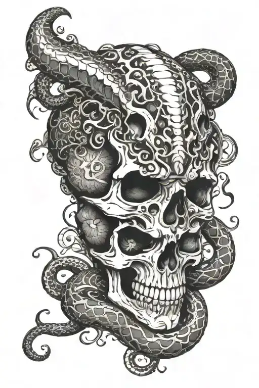 serpent that wraps around a skull with a separate eye. smoking rising all around   tattoo design idea