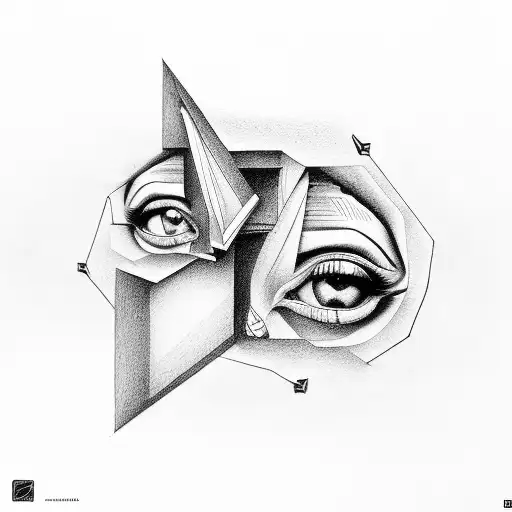 An Escher-inspired staircase leading to a submissive girl in bondage tattoo design idea