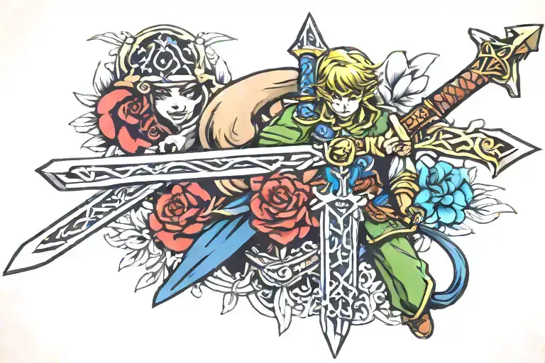 master sword with Zelda  tattoo design idea