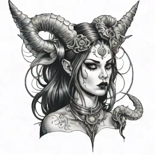 Goth Girl With Horns Wrapped tattoo design idea