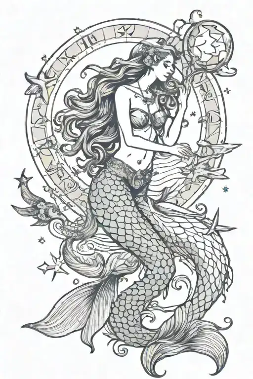 mermaid teaching for star sign tattoo design idea