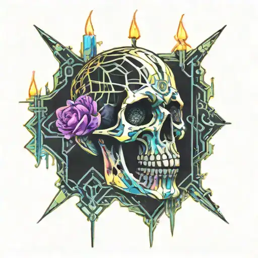skull candle melting tattoo design idea