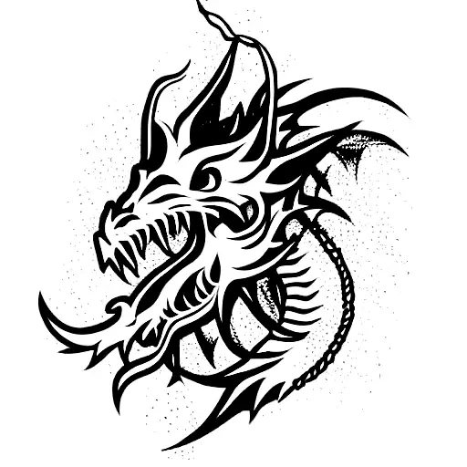 a dragon with a sword in its teeth tattoo design idea