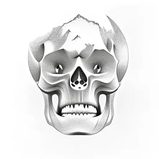 Graphite drawing of a Japanese landscape with a hidden skull tattoo design idea