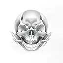 Graphite drawing of a Japanese landscape with a hidden skull tattoo design idea