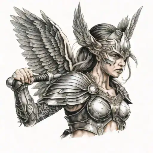 valkyrie warrior woman tattoo design idea