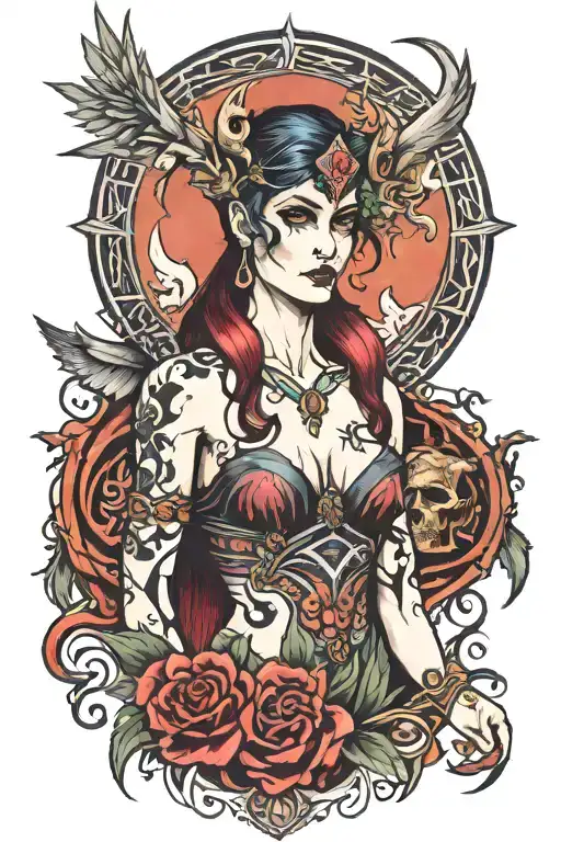 morrigan god of death tattoo design idea